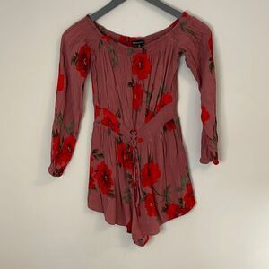 Kendall & Kylie Women's Off Shoulder Romper Floral Fitted‎ Stretchy Pink Small